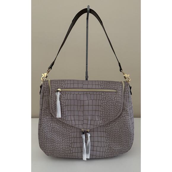 Stella & Dot Handbags - Stella & Dot Lady Boss Shoulder Bag Womens Gray Animal Print Canvas Organizer